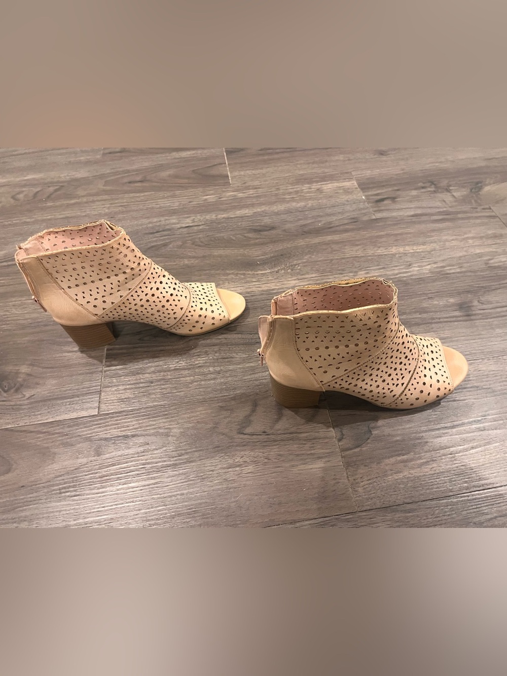 Boho Western Peep-Toe Cutout Ankle Booties in Blush